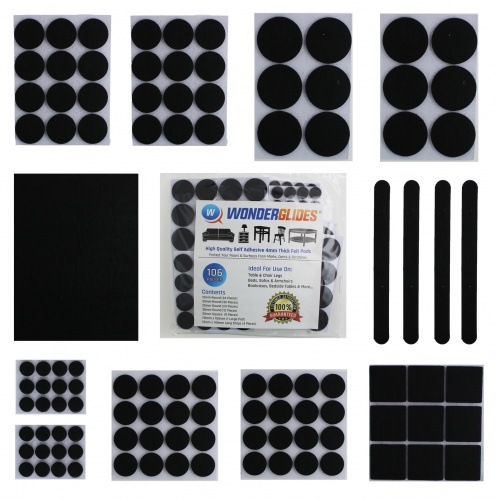 106pcs Assorted Self Adhesive Furniture Felt Pads - Black